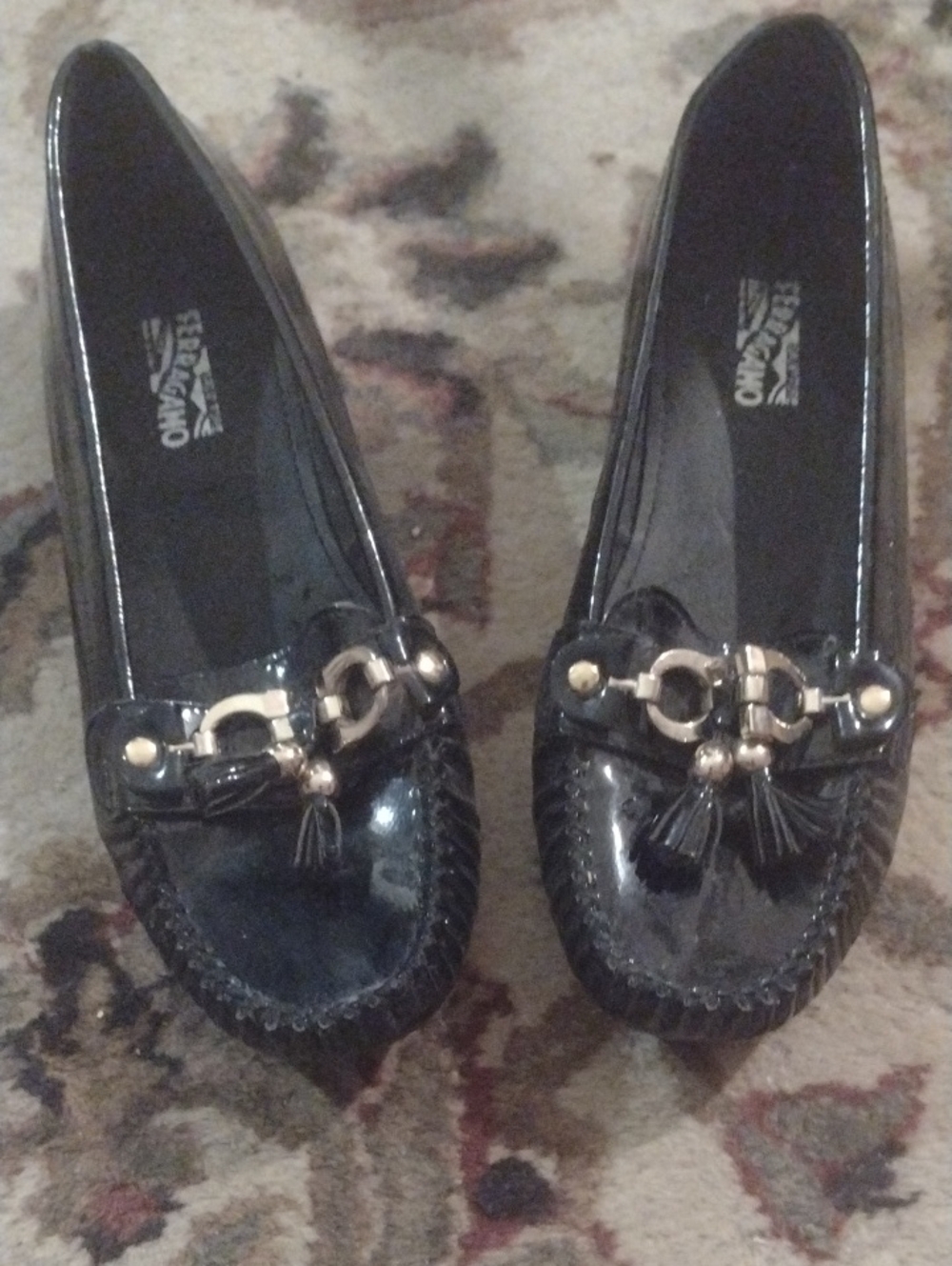 Vintage Black Patent Salvatore Ferragamo B113-41-39 Size 8.5-9